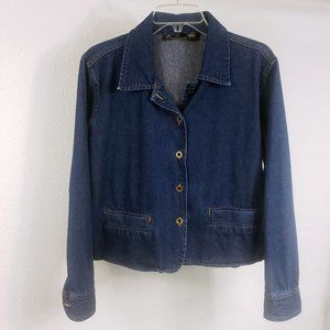 Carree Women's Button Down Vintage Dark Denim Blue Jean Size Large Jacket Coat